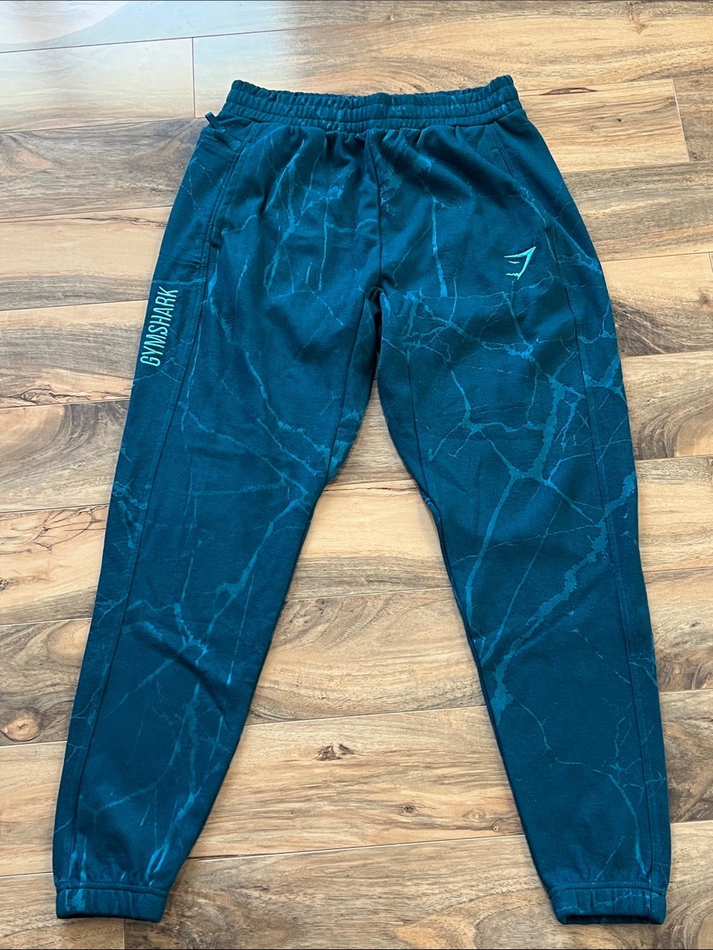 Gymshark Joggers Sweatpants Gym Workout Athletic Teal Marble Print Womens Sz Sm